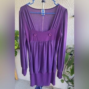 Elegant Purple Women's Dress with Button Accents